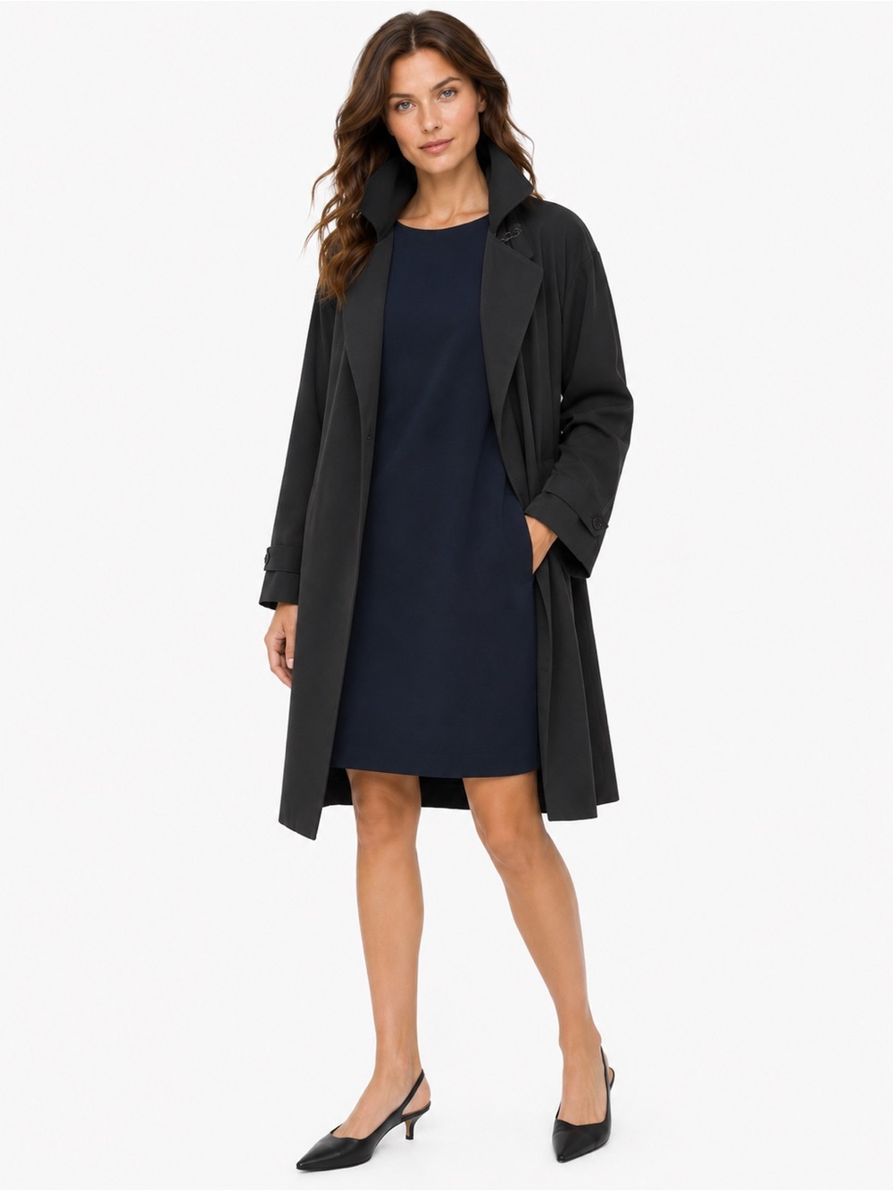 Fen-Nelli Signature Black Oversized Swing Coat / Trench Coat – Size 13/14